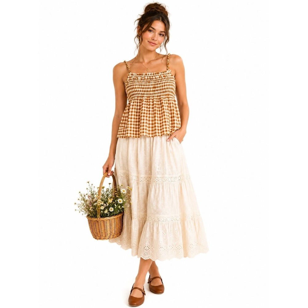 Sonoma Gingham Smocked Tank Cami Terry Cloth Cottagecore Yellow Size Jr 2XL NEW